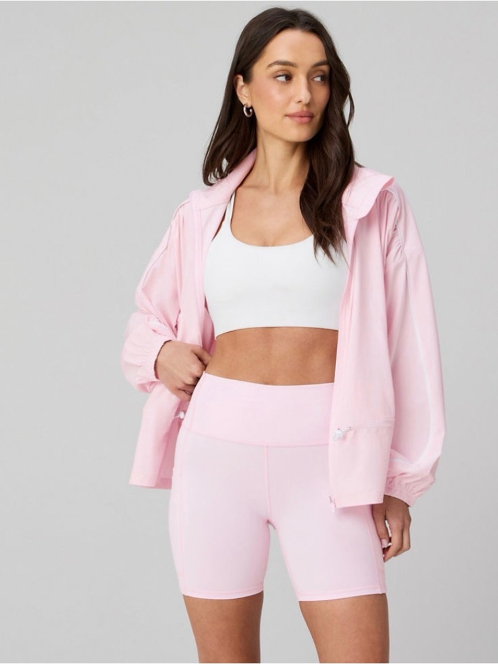 Fabletics Light Pink Zip-Front Drawstring Bomber Jacket - Picture 2 of 4